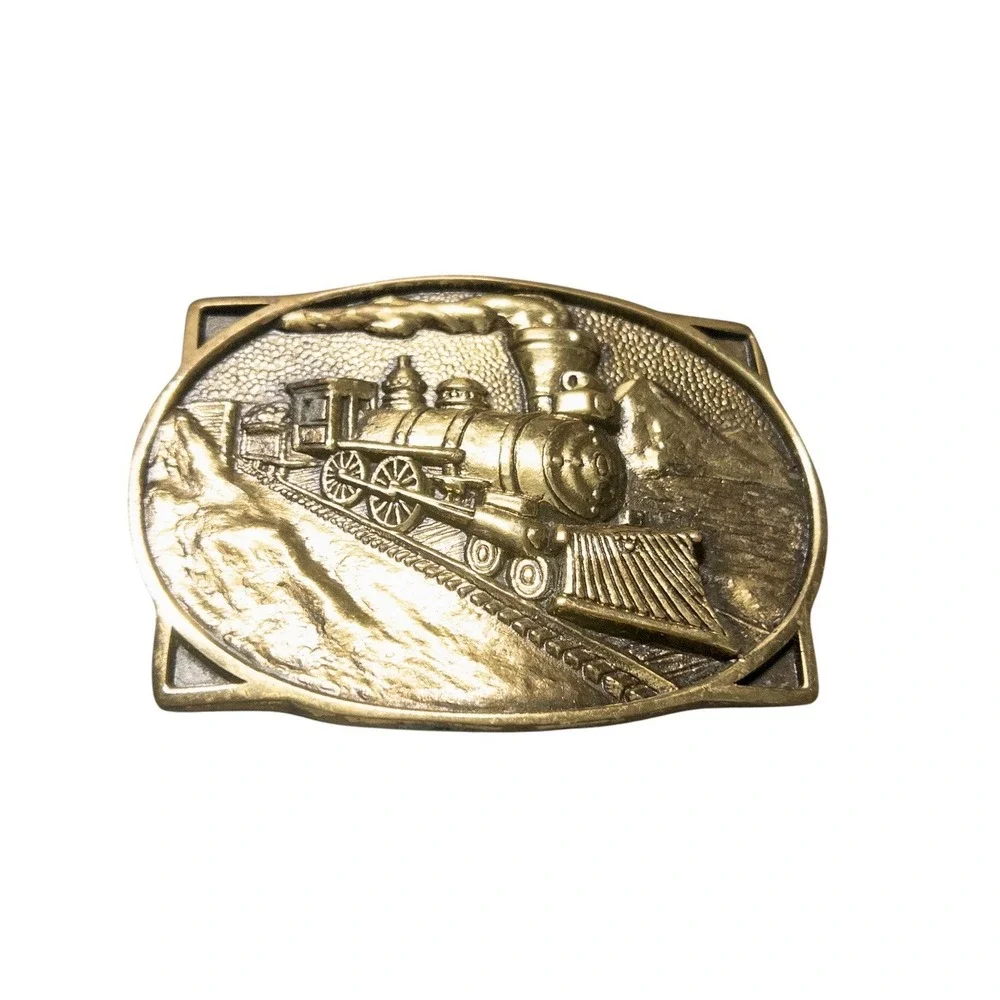 1970s BTS Solid Brass Train Locomotive Engine Belt Buckle Vintage Made‎ In USA